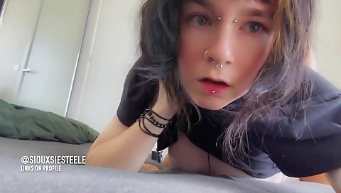 Hot chick fucks her man with a dildo